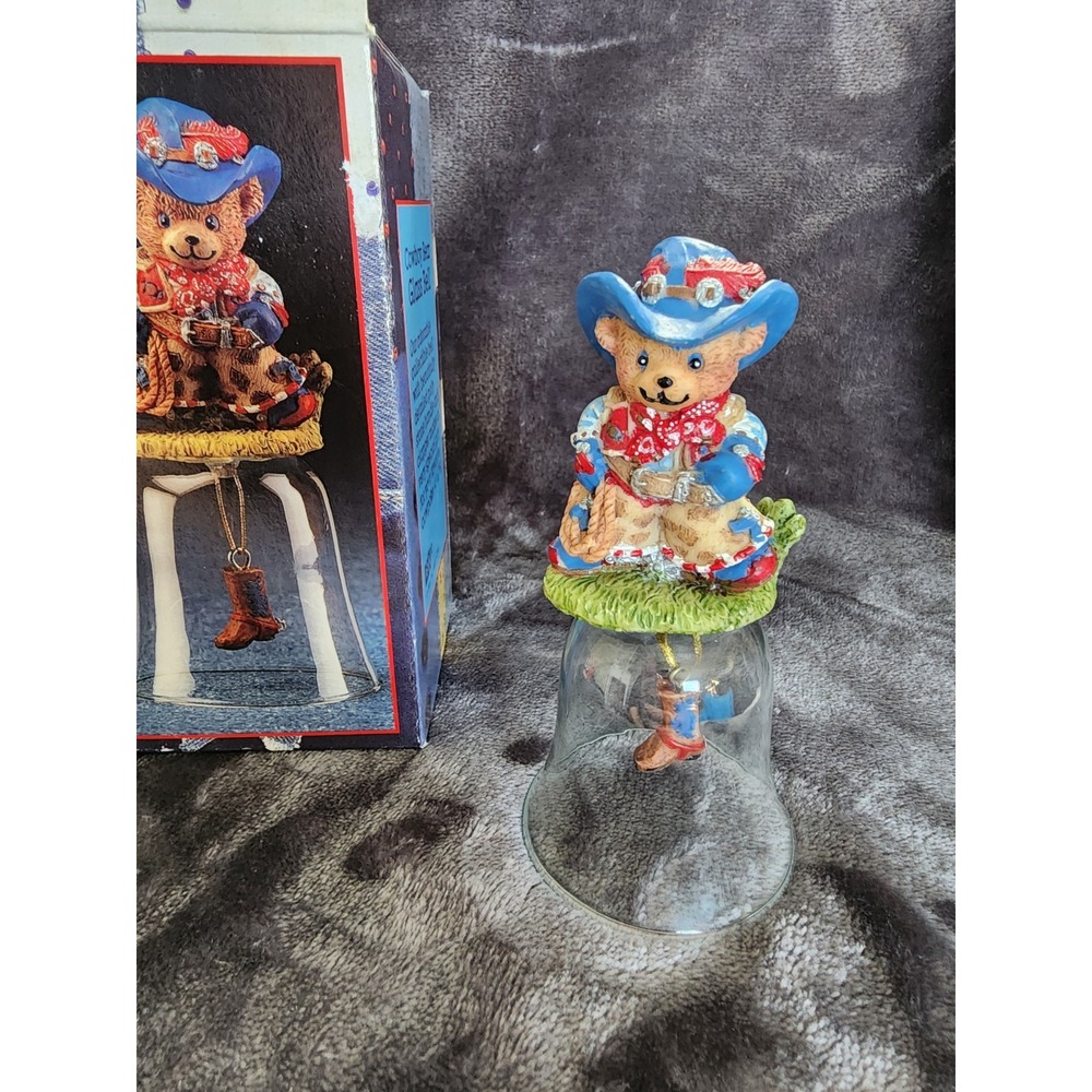 GiftCo Inc Cowboy Bear Collectible Glass Bell Western Decor 4 11/16 Inch